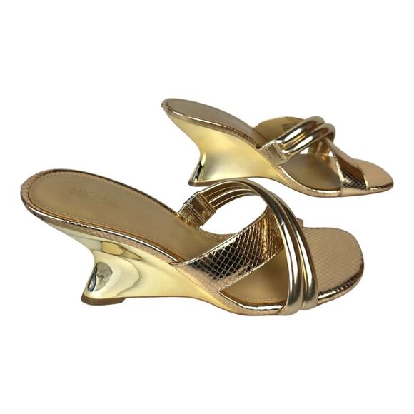 Michael Kors Nadina Metallic Snake Embossed Leather Mule Wedge Heel - Picture 5 of 14